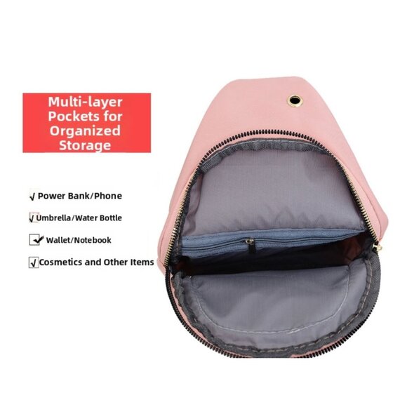 Small Quilted Crossbody Sling Backpack With Multi-Pockets & Headphone Port - Bla - Picture 6 of 11